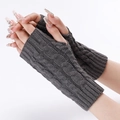 Dark grey cable-knit fingerless gloves with thumb hole for warm winter protection - One Size / Dark Gray