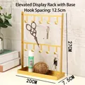 Polished gold jewelry stand with 10 hooks and tray, 27cm height desktop organizer - Heightened 10 Hooks with Base / Gold