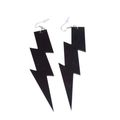 Close-up of oversized black acrylic lightning bolt earrings with silver hooks for women - Black
