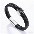 Pulsera para hombre de cuero trenzado negro con dije de espada en acero inoxidable - Estilo Negro (F0309)
