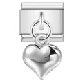 DIY modular stainless steel bracelet link with a silver heart-shaped pendant charm - 0023-Glossy Heart-Silver