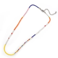 Handmade colorful seed bead layered necklace with silver clasp on white background - Multi Color Block with Silver Clasp