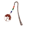 Macro detail of bronze tree of life bookmark with seven chakra beads and red stones - Red Jasper/Dark Red