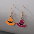 Halloween purple and orange wizard hat earrings with gold trim for costume parties - Orange & Purple Wizard Hat
