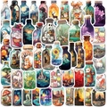 Set de pegatinas coloridas con mundos en miniatura dentro de botellas de cristal - 50Uds Mundo en Botella