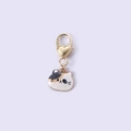 Cute calico cat face enamel keychain with heart lobster clasp and gold metal details - Brown Cat Head