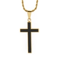 Minimalist gold stainless steel cross pendant necklace with black enamel inlay and rope chain - Gold (KP98503)