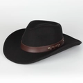 Classic black wool felt cowboy hat with brown leather rivet band and wide brim design - Adjustable / Black
