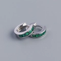S925 sterling silver hoop earrings with square-cut emerald green cubic zirconia - White Gold (Green Zircon)
