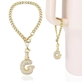 Gold Cuban chain charm with iced-out zircon letter G for tumbler handle decoration - Letter G