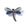 Detailed view of dragonfly brooch with blue crystals and pearlescent resin wings - Style 13