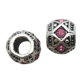 Set of two silver beads with pink crystals and geometric patterns for DIY bracelets - Geometric Dot Pink Rhinestone Bead