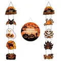 Halloween hanging decoration set with pumpkin, bat, and ghost motifs in orange and black - Round Door Hanging And Door Couplet Set