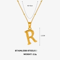 Golden stainless steel necklace featuring a letter R square pendant with twist chain - Letter R