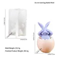 Detail view of rabbit egg silicone mold with purple bunny figurine and size specifications - See-No-Evil Rabbit Egg Mold