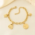Detail of a golden O-chain bracelet featuring butterfly, heart lock and angel coin charms - Butterfly Heart Lock Angel Coin Style (KB205825-SXSJ)