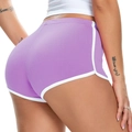 Women high-waisted purple yoga shorts with white trim and push-up effect - S / Dark Violet