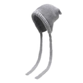 Gorro de punto gris con orejeras y correas decorativas extra largas para el invierno - Gris