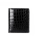 Portafoglio bifold da uomo in pelle nera lucida a coccodrillo con scomparti carte - Nero Verticale