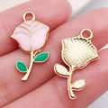 Pink enamel rose pendant with gold metal frame showing front and textured back - Pink Rose (21195)