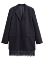 Detail of elegant black blazer dress with delicate lace trim at the hemline - XS / Black