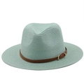 Dettaglio del cappello di paglia verde menta con decorazione in pelle marrone - M (56-58cm) / Verde Menta