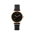 Minimalist women's black magnetic mesh watch with rose gold case and textured dial - Black
