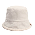 Cappello a secchiello in finta pelle scamosciata beige con bordo in lana d'agnello - 58cm / Bianco Sporco