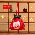 Christmas gift bag with 3D snowman patch and drawstring closure in festive red - Snowman