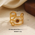 18k gold plated stainless steel tiered ring with tiger eye sun motif and star charms - Multi-layered Bohemian Style (1339)