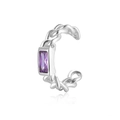 925 silver ear cuff with twisted chain design and rectangular purple gemstone inlay - Purple Zirconia - Silver Plated