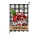 Christmas garden flag with buffalo plaid, red truck, and gnomes on a metal stand - 30*45cm / B&W Plaid Gnomes (HYQ030-31)