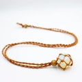 Handmade woven necklace with opalite stone and brown rope cord bohemian style - Opalite
