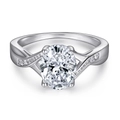 Elegant 925 sterling silver bypass ring with oval zircon and pavé side stones - US Size 5 / Silver-Oval Bypass Design Ring (TL-066)