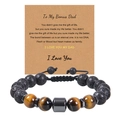 Detail of 10MM volcanic stone and tiger eye bead bracelet with Bonus Dad greeting card - To My Bonus Dad