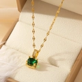Elegant gold necklace with emerald green square stone pendant and sparkling diamond accents - 33#xl1382 - Zircon Block - Gold