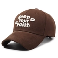 Dunkelbraune Baumwoll-Baseballkappe mit weißer 3D-Bestickung Keep Your Faith - Verstellbar / Kaffeebraun