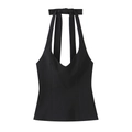 Haut licou noir sexy pour femmes avec décolleté en V profond et nœud papillon au cou - XS / Noir