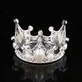 Detailed view of silver alloy crown with oval pearls and sparkling rhinestones - Vintage Kids Silver 01