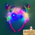 LED Christmas reindeer antler headband with colorful sequins and white feather trim - Multi-Color Glitter Antler Style