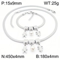 Silver stainless steel snake chain jewelry set with boy, girl and pearl charms - Family Figures / Bracelet / Silver