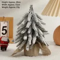 20cm mini frosted Christmas tree with snow effect and burlap base for desk decor - Snowy Mini Christmas Tree