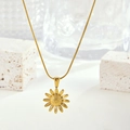 Elegant gold sunflower pendant necklace with snake chain for women, stainless steel jewelry - Necklace / Gold Necklace