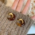 Chic geometric C-shape amber resin earrings with gold metallic finish for women - Fluid Patchwork Earrings (47#) / Gold Amber