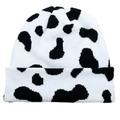 Winter beanie featuring stylish black and white cow print pattern in soft knit fabric - M (56-58cm) / White Cow Pattern