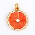 DIY jewelry pendant featuring an orange slice design in gold with orange enamel - Blood Orange Slice Shape (M158982-OrangeRed)