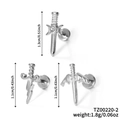 Three silver stainless steel dagger stud earrings with precise size and weight markings - Silver 3Pcs Set