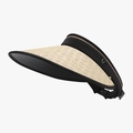 Visière de soleil en paille naturelle pour femme avec bordure en tissu noir - Kaki