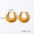 Detail of 18K gold-plated U-shaped hoop earrings with textured ribbed design details - Scallop Ribbed Large Hoop Style (HC-E10340)