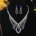 Luxury bridal jewelry set with silver necklace and blue teardrop earrings for weddings - DTN14027334BU-Silver Blue Stone Mesh